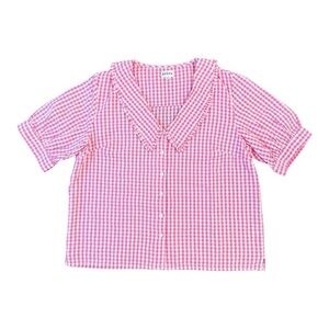 Brora Cotton Gingham Chelsea Collar Blouse Peony Pink size UK 18 / US 14